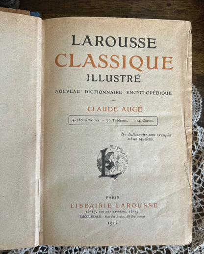 Antique 1912 French Larousse Dictionary - Larousse Classique Illustré